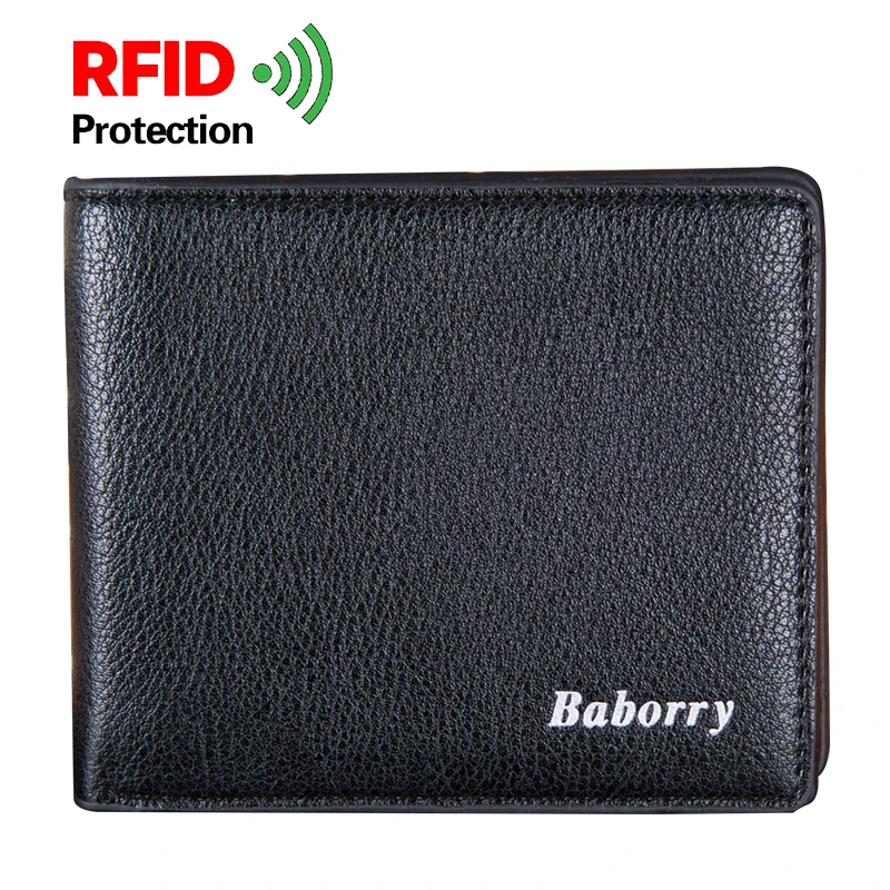 Мужской короткий кошелек RFID Мужская мягкая кожаная сумка Двойные монеты Карманный с отделениями для карт держатель двойные винтажные мужские клатчи, кошельки Кошелек - Color: Black