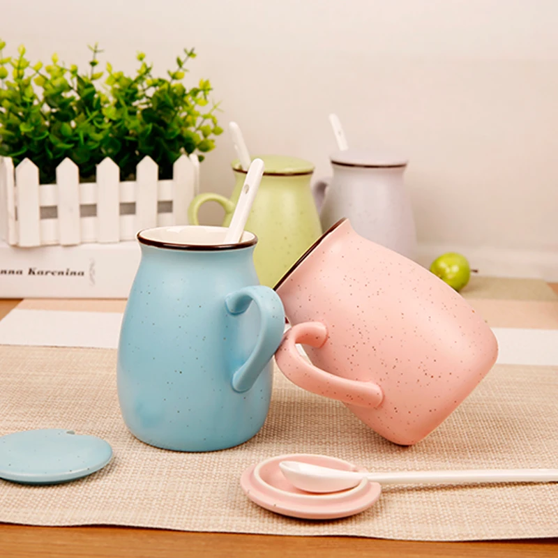 Кружка Керамическая с крышкой и ложкой 400 мл | Дом сад