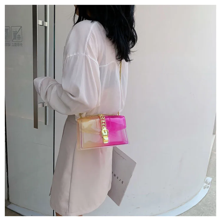 8 Colors Fashion Jelly Bag Casual Panelled Chain Shoulder Messenger Bags Summer Transparent Women Purse and Handbags Channel Bag
