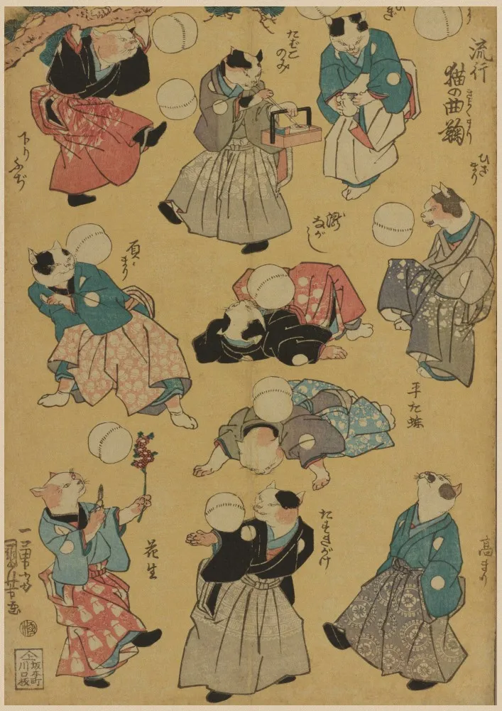 Vintage Paper Retro anime poster - Japanese samurai cat tattoo -Posters Kraft cudi | Wall Stickers