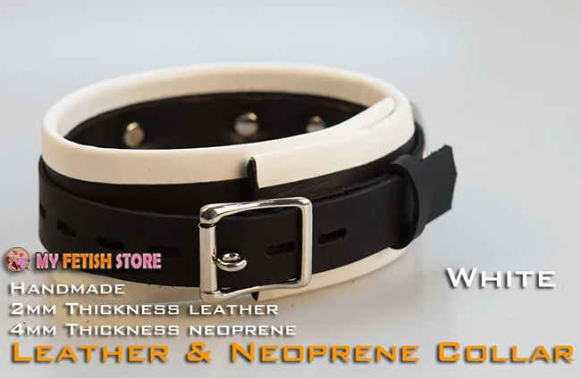 (RD1117)Luxury Customize Handmade 2mm Thickness Leather 4mm Neoprene Collar White Fetish Wear | Тематическая одежда и