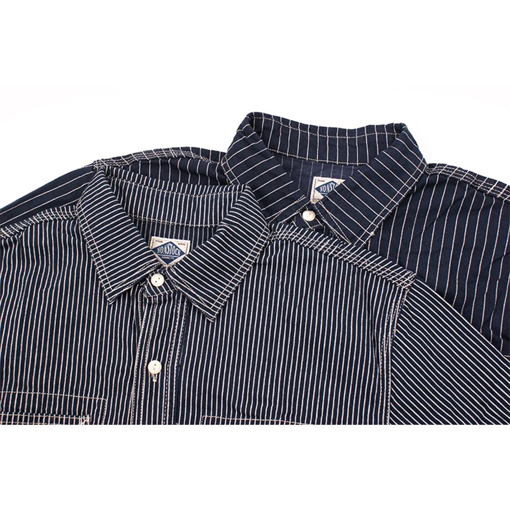 Осенне зимняя винтажная рубашка карго в полоску Мужская джинсовая с несколькими