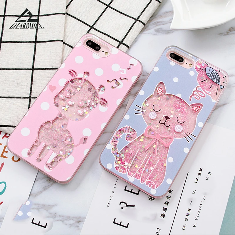 Lizardhill блеск динамический жидкость мультфильм милый кот рыбы олень Чехлы для