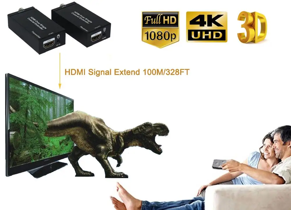 HDMI удлинитель Luiizans с одним коаксиальным кабелем ИК на 100 м/1080 футов P сигнала