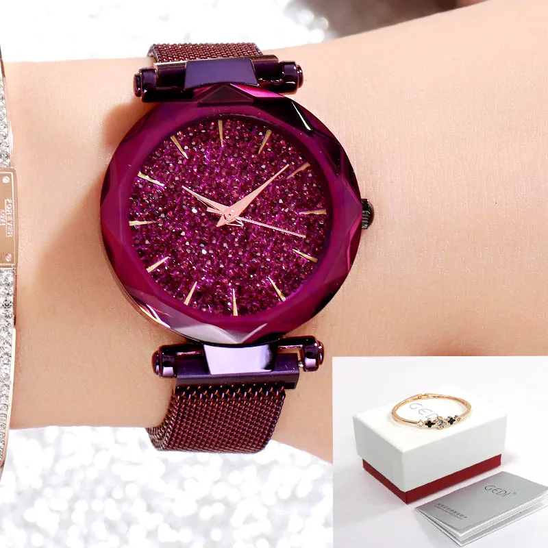 Purple box GEDI фиолетовый часы для женщин повседневные Дамы лучший бренд кристалл Роскошные женские наручные часы девушка Relogio Feminino элегантный - Цвет: Purple box
