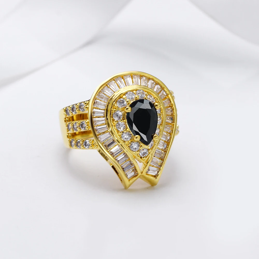 New Big Gold color rings Black/White Cubic Zircon Women's Female Luxury jewerly Top quality accessories | Украшения и
