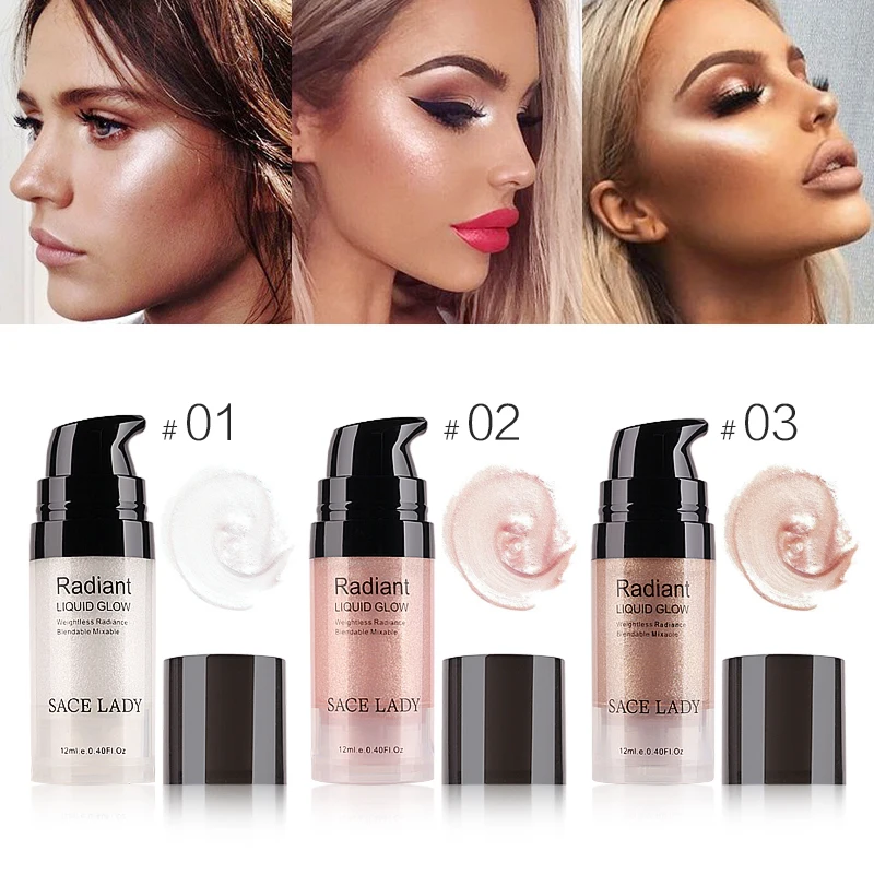 

Highlighter Shimmer Face Makeup Body Glitter Gold Pink Brighten Contour Bronzers Profissional Liquid Highlighters Cosmetic