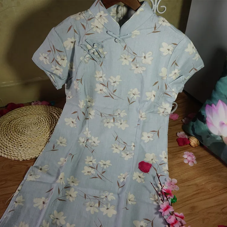 Бургундское традиционное китайское платье 2017 классическое женское Хлопковое