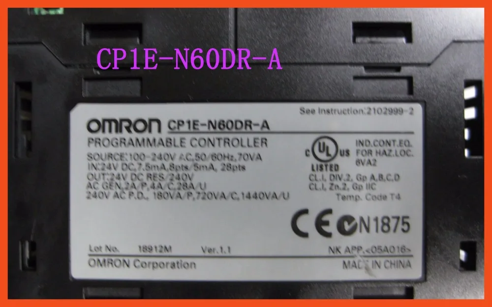 

New Original CP1E-N60DR-A CP1E PLC CPU for Omron Sysmac 60 I/O 36 DI 24 DO Relay N60DR CP1E AC100-240V