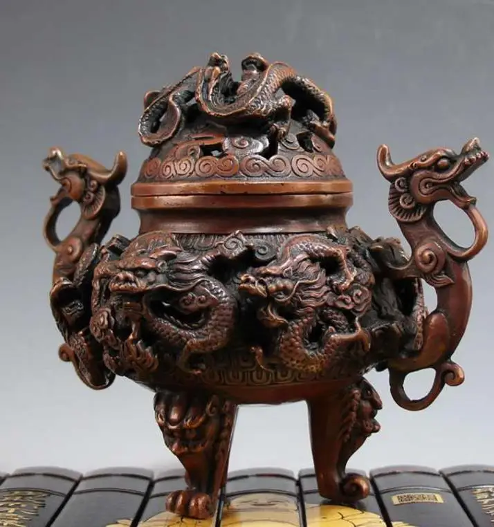 

Antique Old MingDynasty copper pot,Dragon censer sculpture,hand carving crafts,best collection&adornment,free shipping