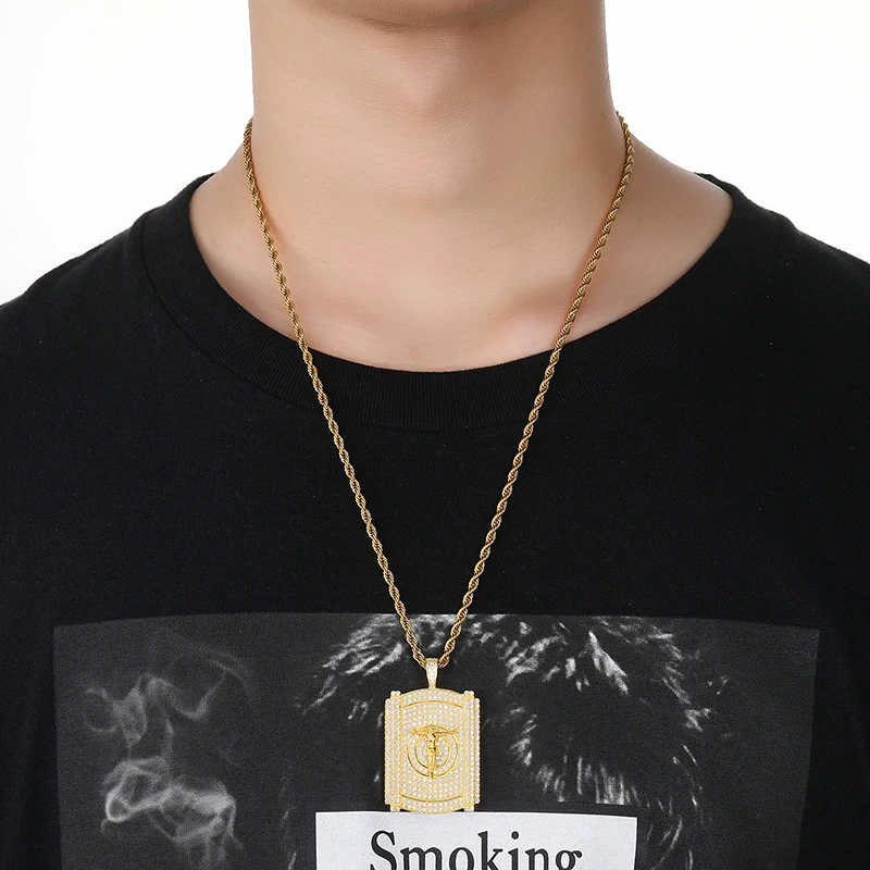 D&ampZ Geometric Jesus Pendant Necklace Bling Iced Out Micro Paved CZ Piece Collares For Male Hip Hop Jewelry | Украшения и