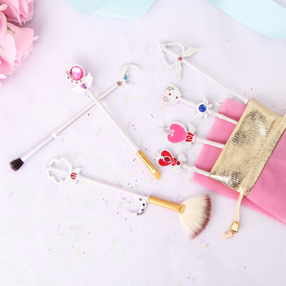 BBL 7 шт Аниме Сейлор Мун серебряные кисти для макияжа Cardcaptor Sakura Wands основа консилер