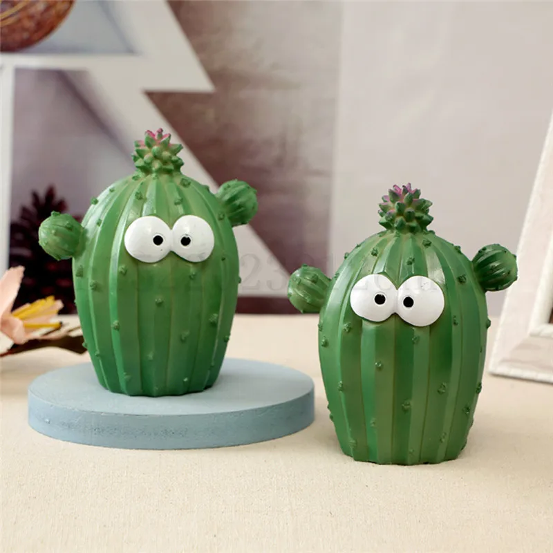 Cute Cartoon Cactus Money Boxes Facial Expression Unique Fun Plant Resin Coin Piggy Bank Home Decoration Christmas Gift | Дом и сад