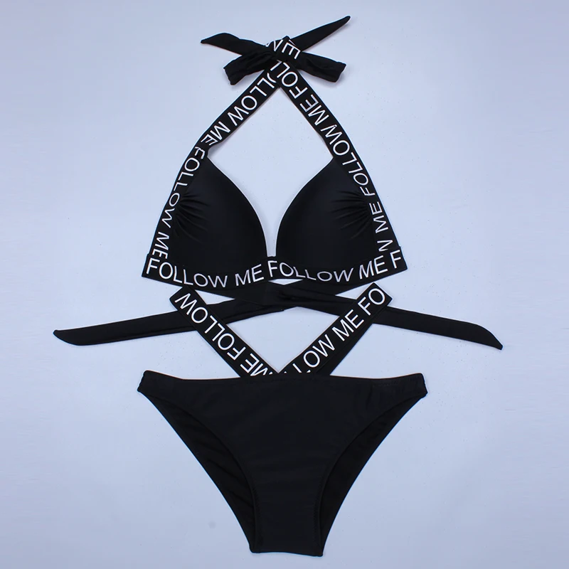 ESSV черные следовать мне письмо бикини Для женщин купальники лето купальный
