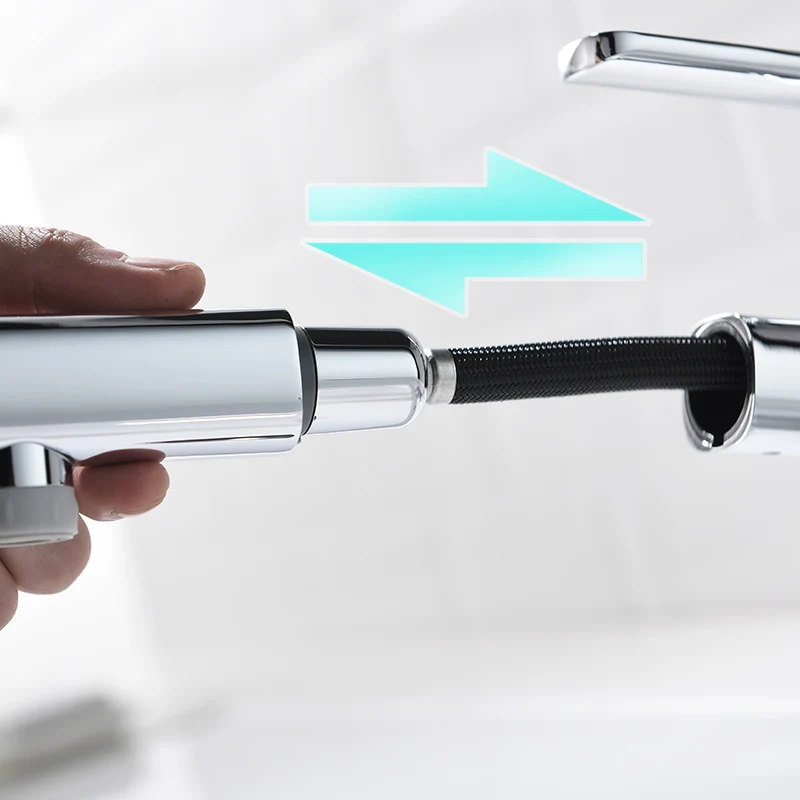 Выдвижной смеситель для раковины Fapully с хромированной отделкой в ванную комнату