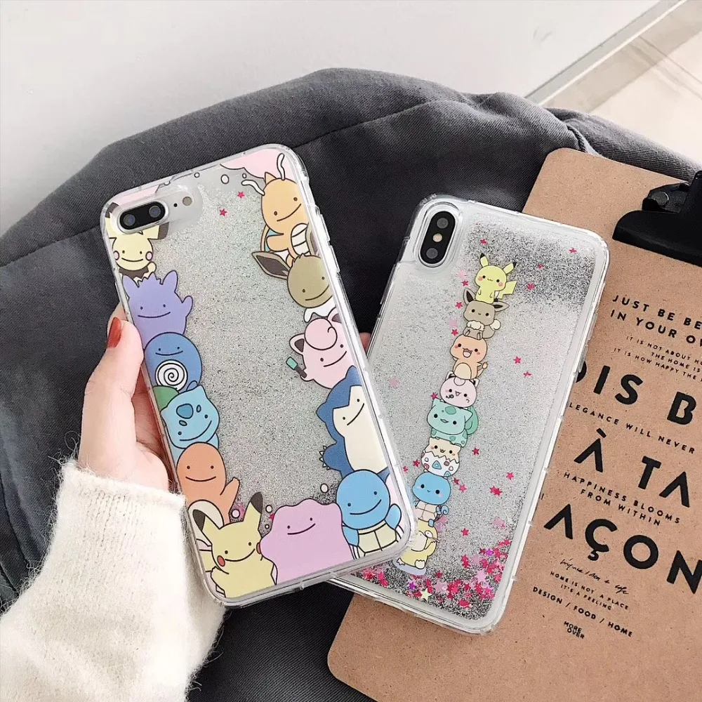 Чехол для iPhone XS MAX XR 6 6s 7 8 Plus с мультипликационным карманом Pokemons Pikachue блестящий