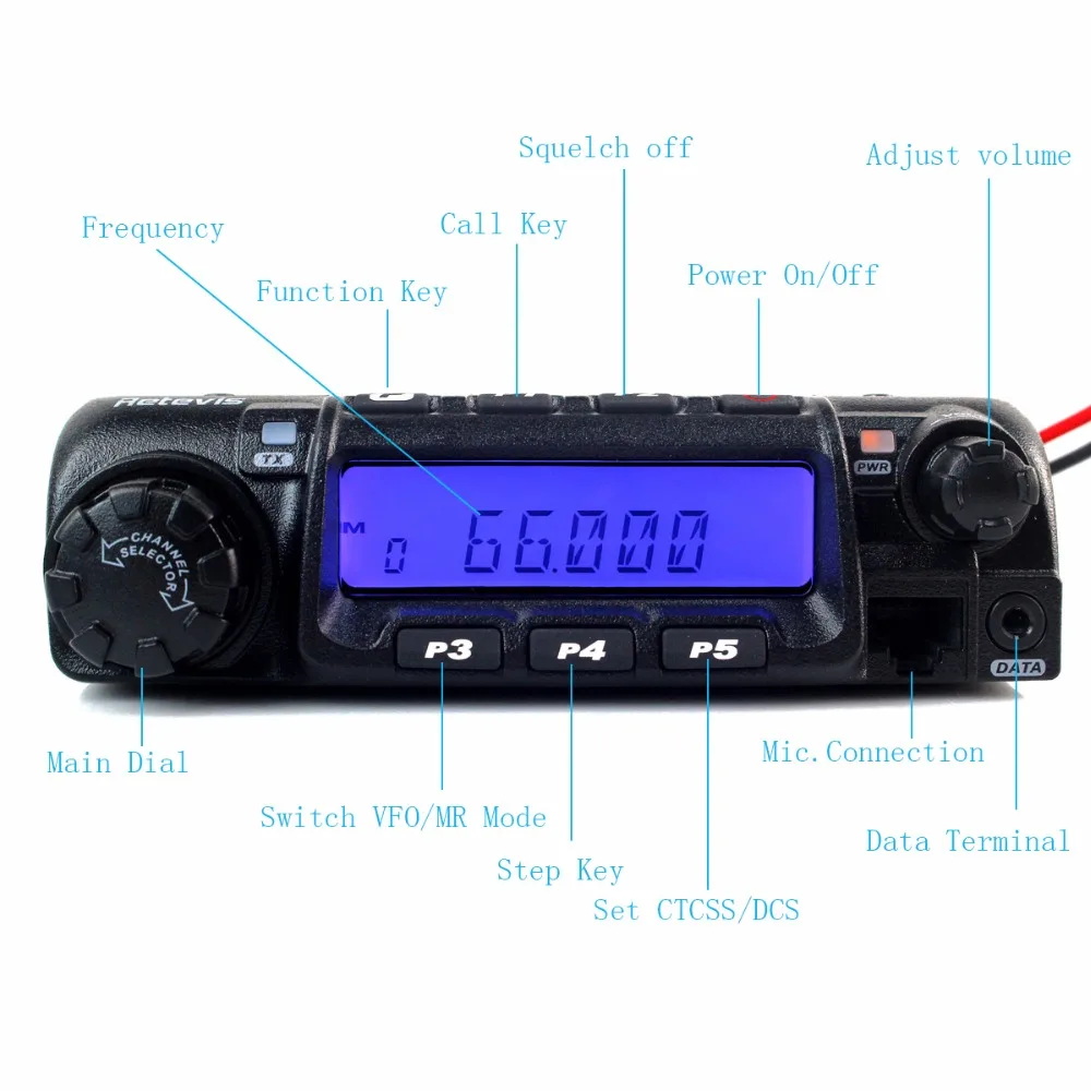Мобильная Автомобильная радиостанция Retevis RT9000D 60 Вт 50CTCSS/1024DCS VOX Scan с кабелем