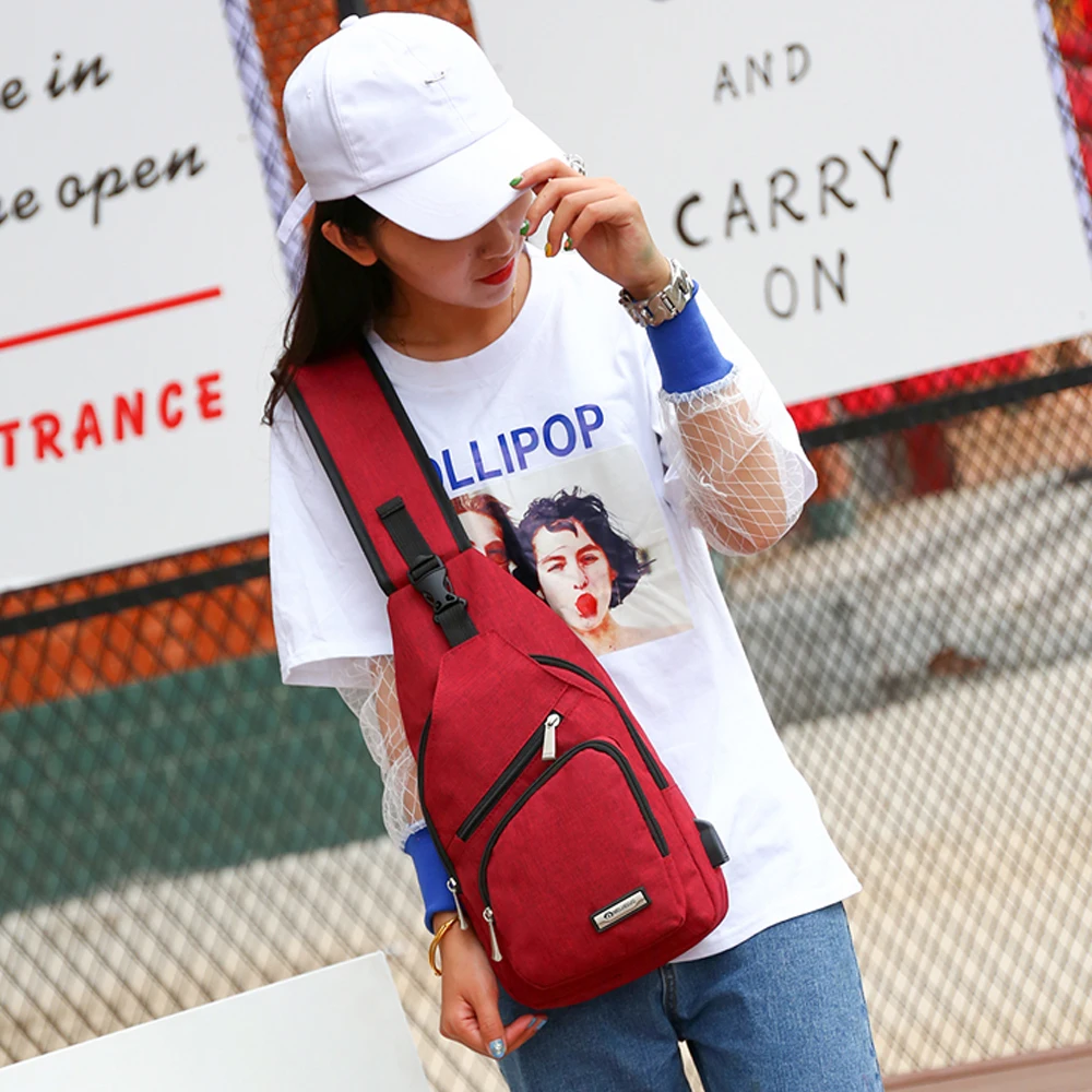 Сумка нагрудная мужская с USB-портом уличная Сумочка для отдыха путешествий езды