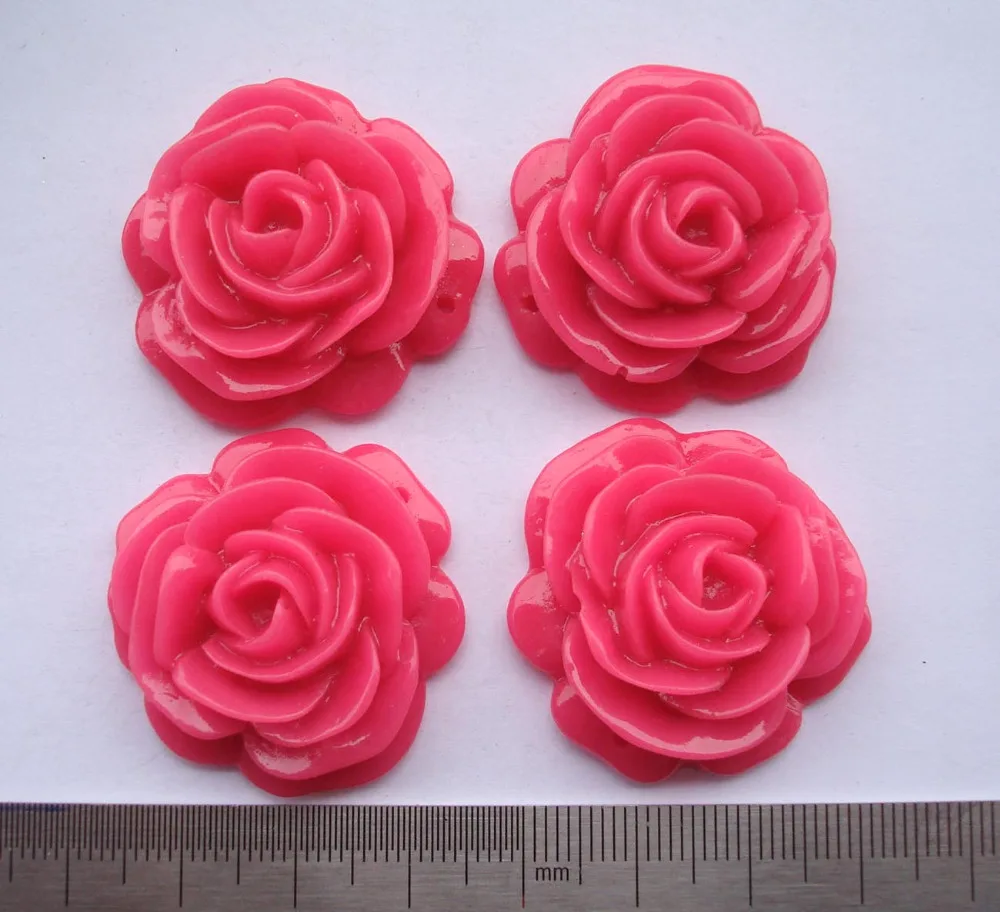 32 мм Цветок розы кабошоны ярко розовый смола для браслета ожерелья серьги кольца