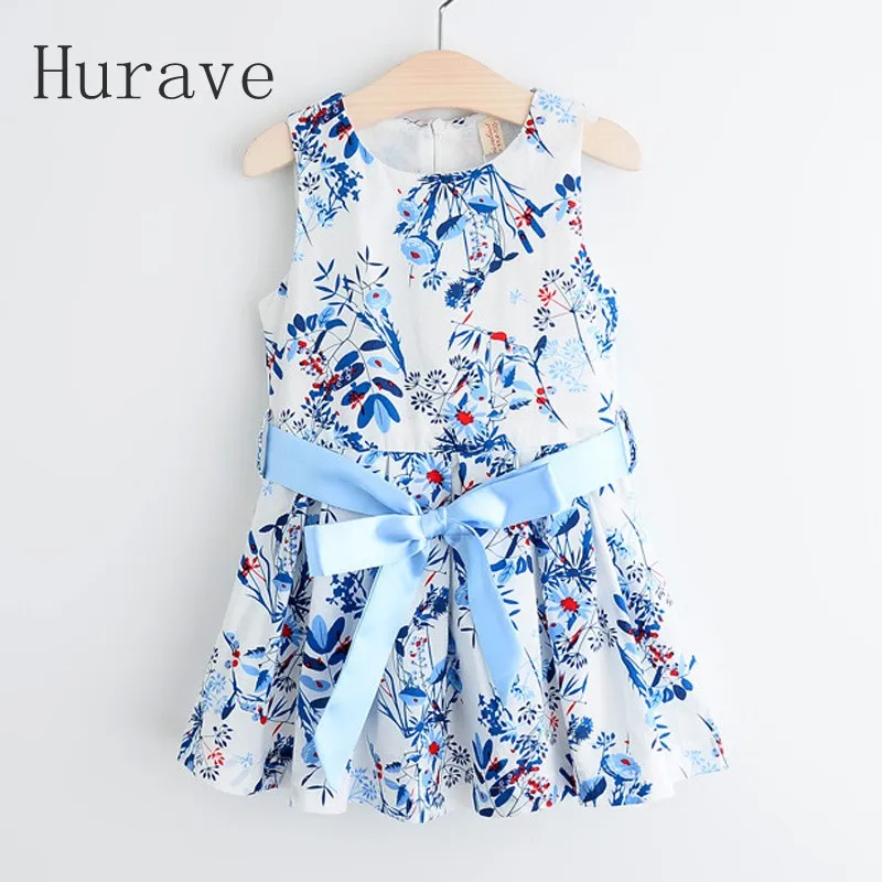 Hurave new arrival dress for girl sashes casual style girls print summer vest infantil fashion robe fille | Детская одежда и обувь