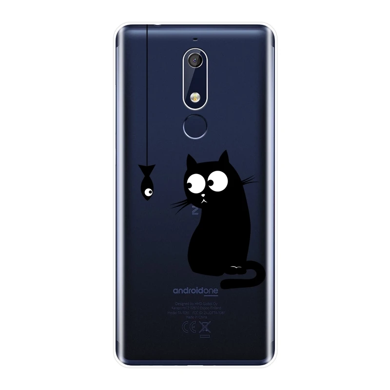 Soft Phone Case Silicone For Nokia 2.1 3.1 5.1 6.1 7.1 Plus Black Cat Dog Rabbit Bear Back Cover | Мобильные телефоны и