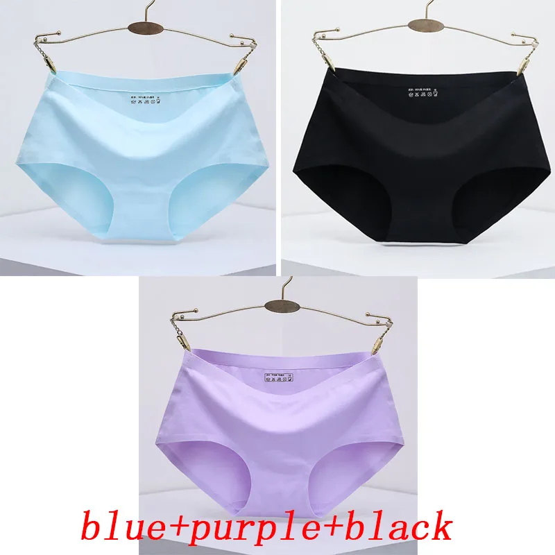 blue purple black 3 шт./лот, женские трусики, цельное бесшовное женское нижнее белье, трусы со средней талией, сексуальное хлопковое женское нижнее белье, трусы - Цвет: blue purple black