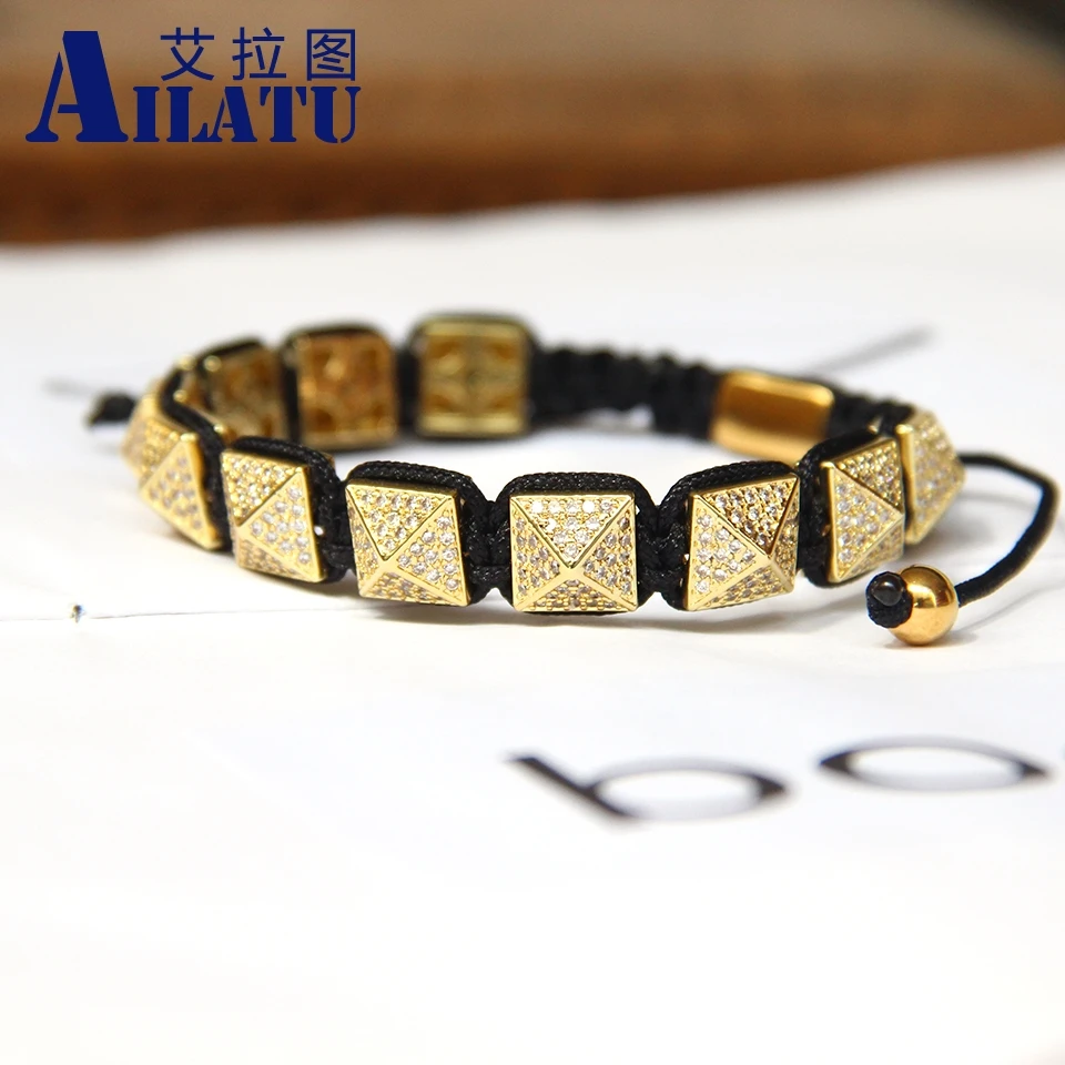 Ailatu роскошный мужской Micro Pave прозрачный CZ Пирамида плетеный браслет мужской подарок 10x10 мм Высокое качество