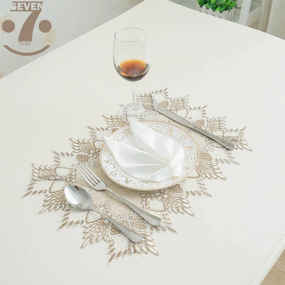 

1Lot/3Pcs Classical Vintage Style Embroidered Border Home Table Decorative Square Placemats Doily