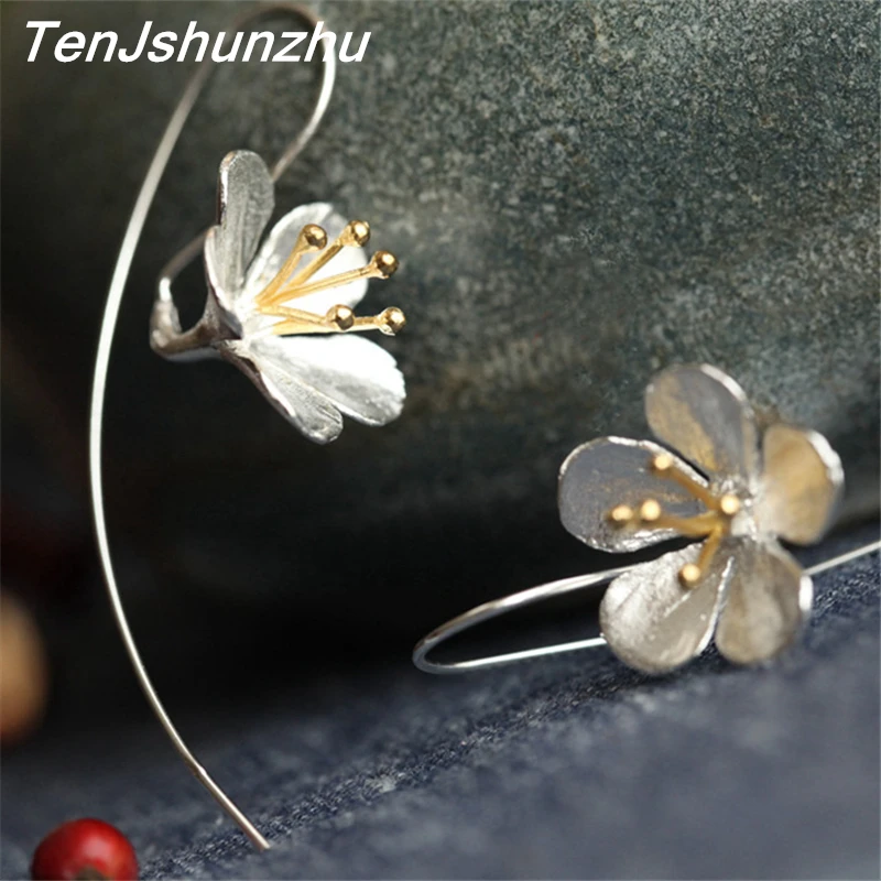 TenJshunzhu серьги гвоздики Модный цветочный дизайн 925 Стерлинговое Серебро для