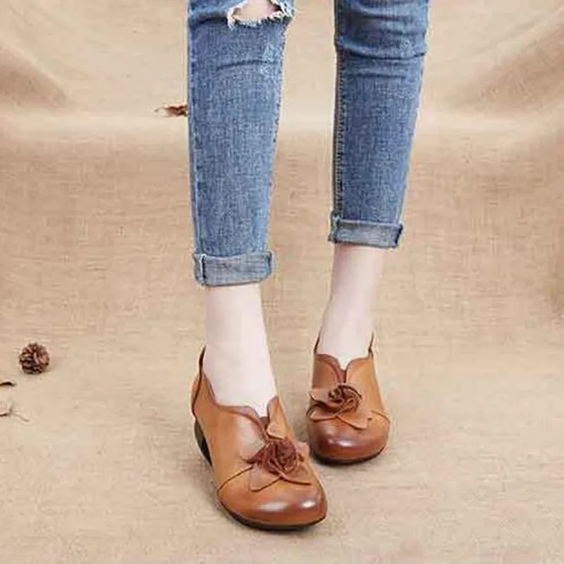 Женские туфли ручной работы в этническом стиле из коровьей кожи на высоком