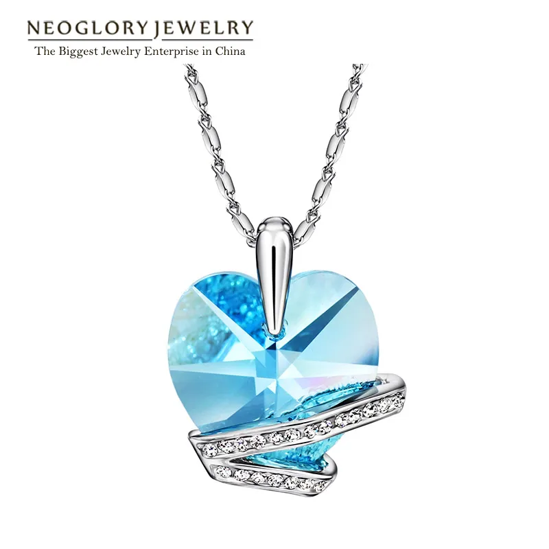Neoglory имитация синего кристалла сердце любовь длинные Подвески Чокеры ожерелья