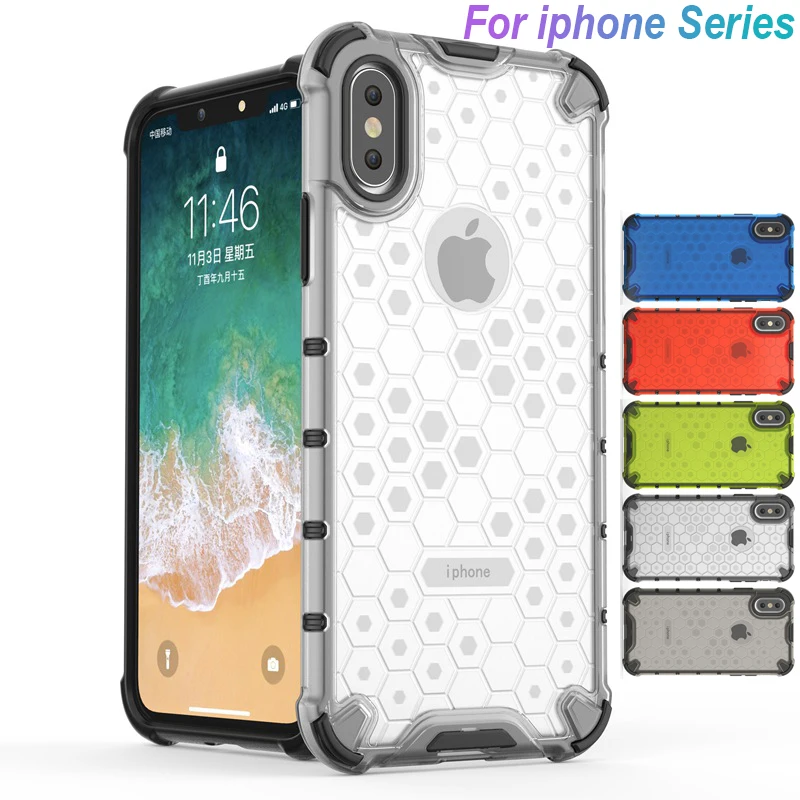 Hybrid PC Armor Case For iPhone XS Max XR X Honeycomb Pattern Clear Shockproof Bumper 7 8 Plus 6 6S Capa |