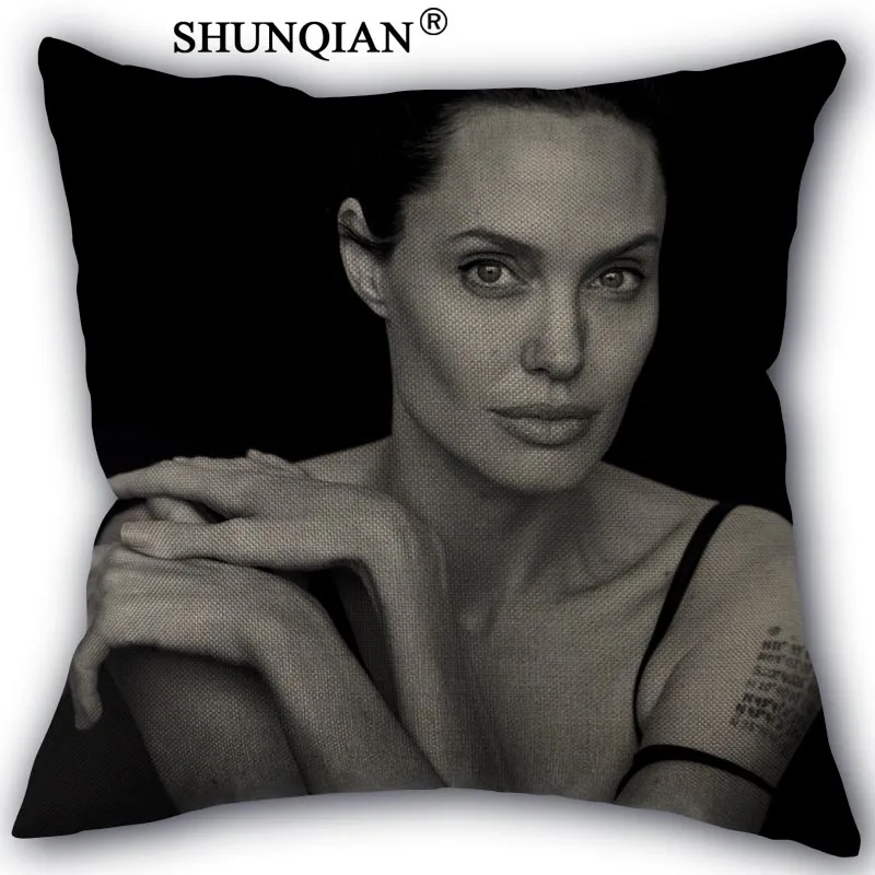 Льняная хлопковая наволочка с принтом Angelina Jolie, покрывало домашний текстиль, декоративная наволочка, индивидуальный подарок, 45x45 см, с одной стороны