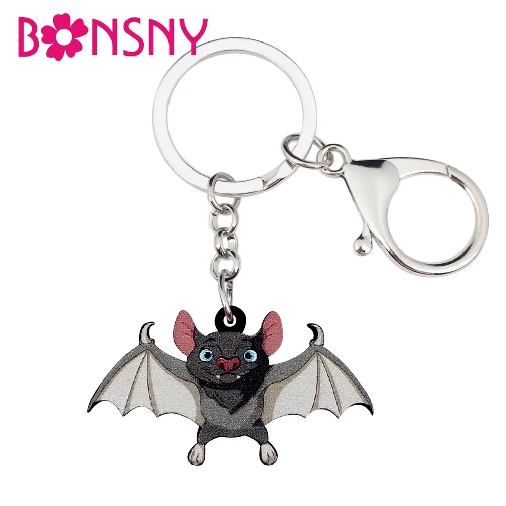 Bonsny акриловые Хэллоуин Мультфильм летучая мышь ключ цепочки брелок кольцо симпатичное животное ювелирные изделия для женщин девочек подростков сумка автомобиль талисманы подарок оптом