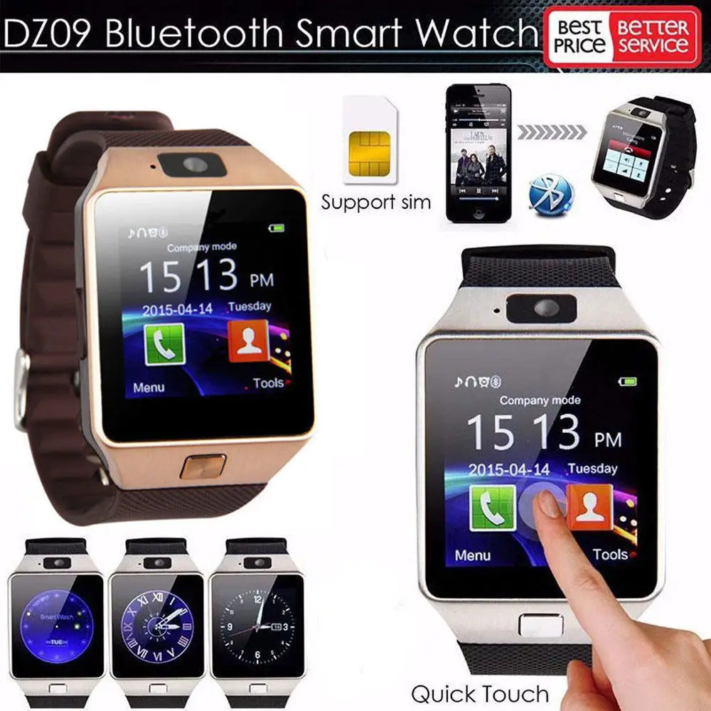 dz09 smart watch clock with sim card slot push message bluetooth connectivity android phone better than smartwatch men watch free global shipping