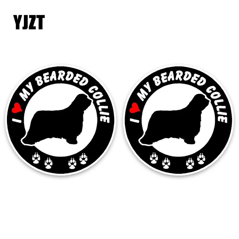 

YJZT 13*13CM 2X I Love My Bearded Collie Dog Car Decoration PVC Car Sticker Decal C1-4618