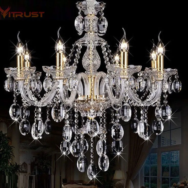 

Fashion Clear crystal pendant light crystal lamp luxury top k9 crystal lamp E14 large new candle pendant lamp AC110-240V