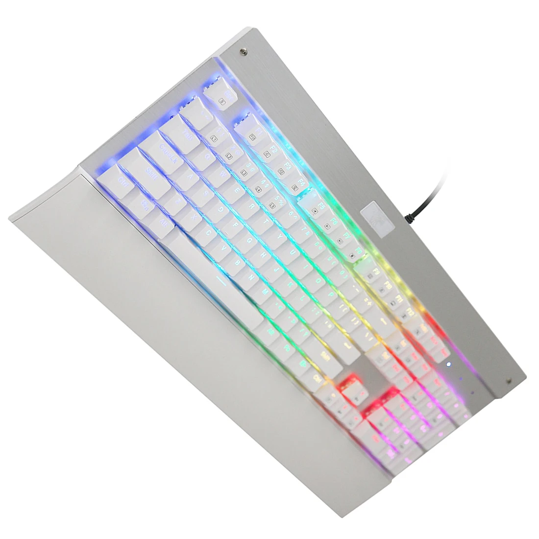 Игровая клавиатура с 104 клавишами, кликкая, с подсветкой, Chroma, с регулируемой яркостью, RGB, светодиодный, с защитой от привидения, с синими переключателями(серебристо-белый