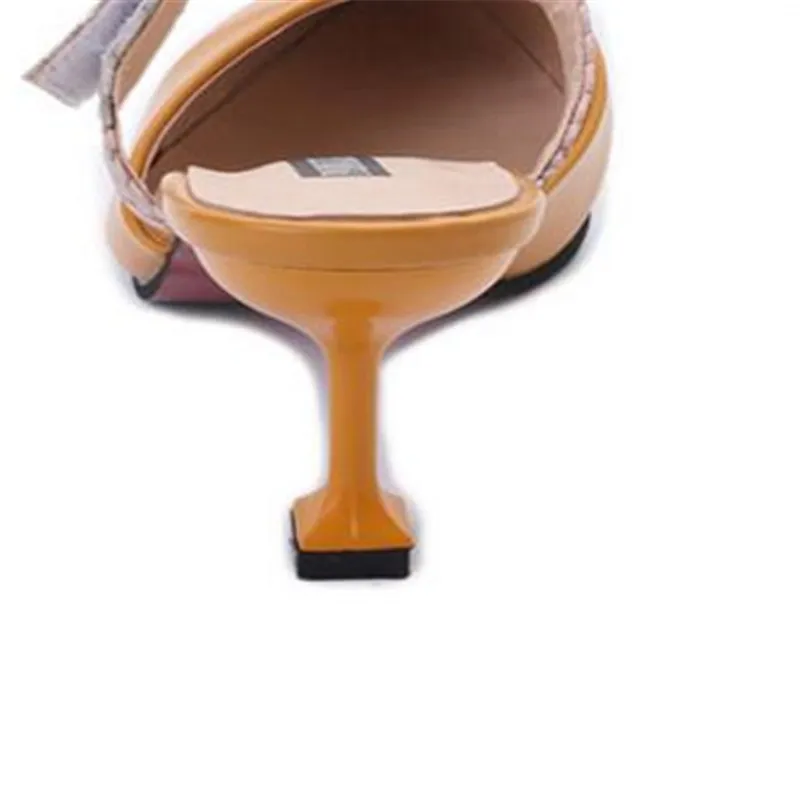 Шлепанцы ярких цветов Новинка лета 2019 года вьетнамки на высоком каблуке с острым