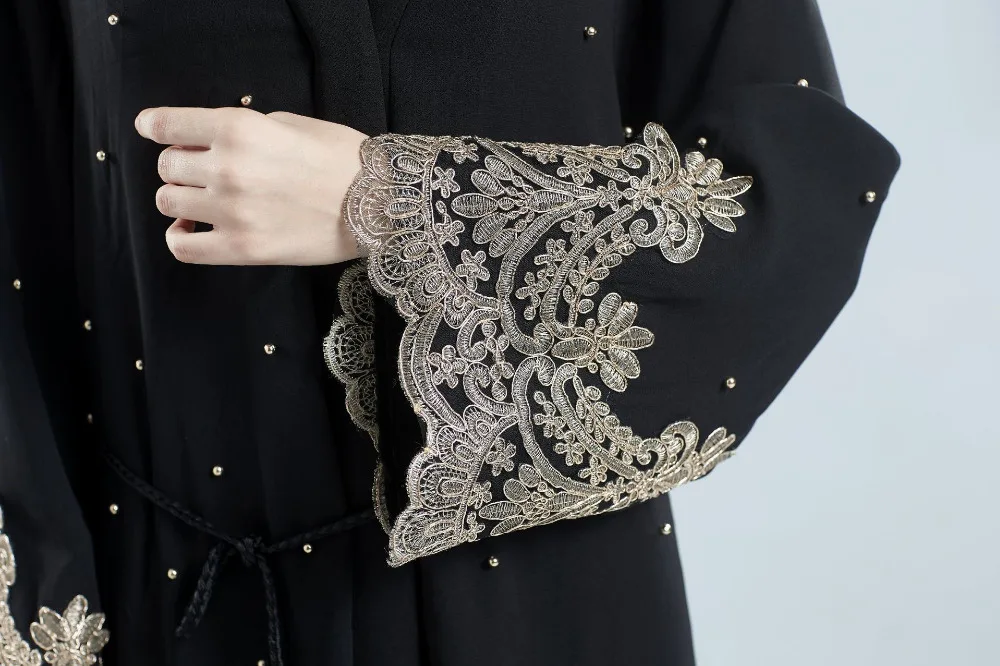 Женское длинное платье кимоно элегантное с вышивкой и бисером абайя кружевной