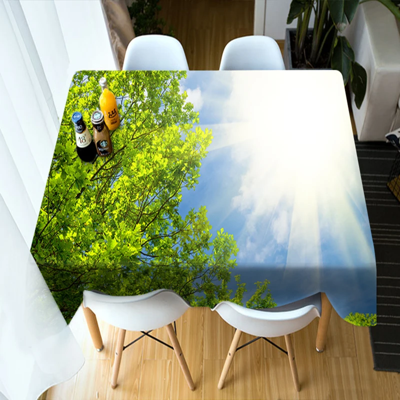 Круглая скатерть для домашнего декора с 3d рисунком березы Зеленый лесной пейзаж