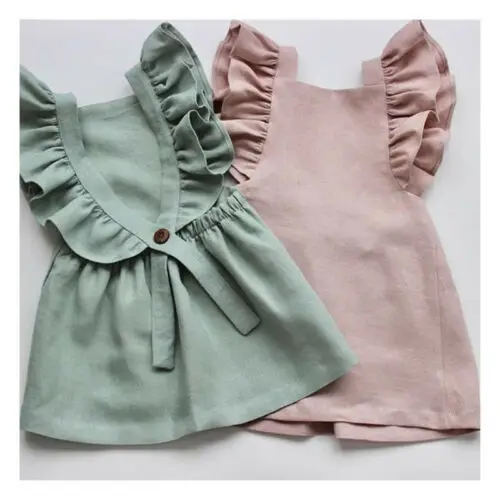 

Summer Casual Cute Infant Kids Baby Girl Summer Solid Color Ruffle Princess Party Dress Clothes