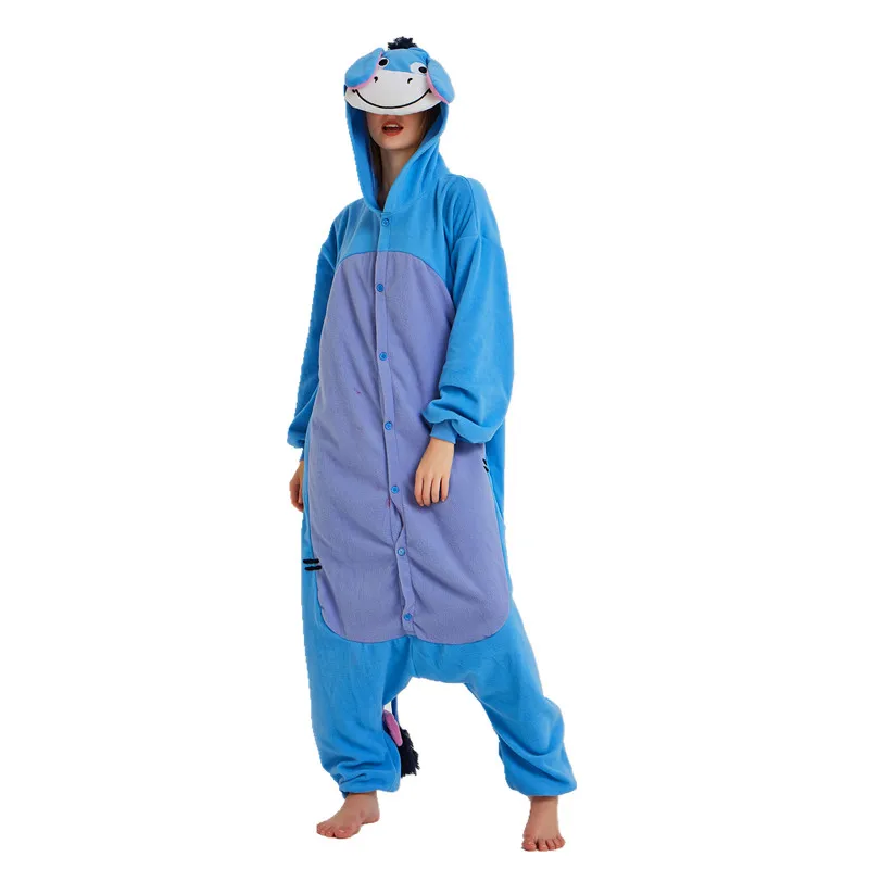 Eeyore Флисовые пижамы кигуруми для взрослых, тигра, поросенка, кролика, кенгуру, женские и мужские комбинезоны, пижамы для Хэллоуина и карнавала, вечерние - Цвет: Eeyore