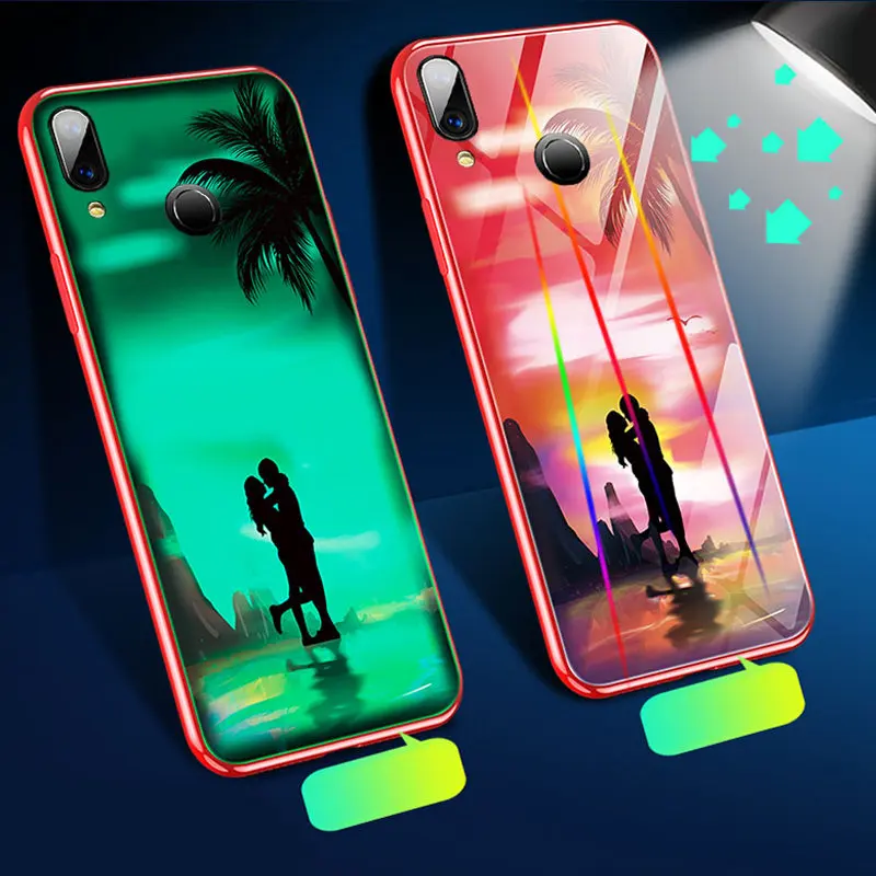 Светящийся чехол для Xiaomi Redmi Note 7, чехол, светящаяся задняя крышка из закаленного стекла для Xiaomi Redmi Note 7 Pro, чехол, оболочка