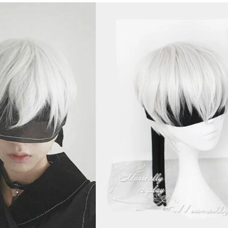 Мужской парик для косплея из аниме NieR:Automata 9S серебристо серый короткий YoRHa No. 9 Model S