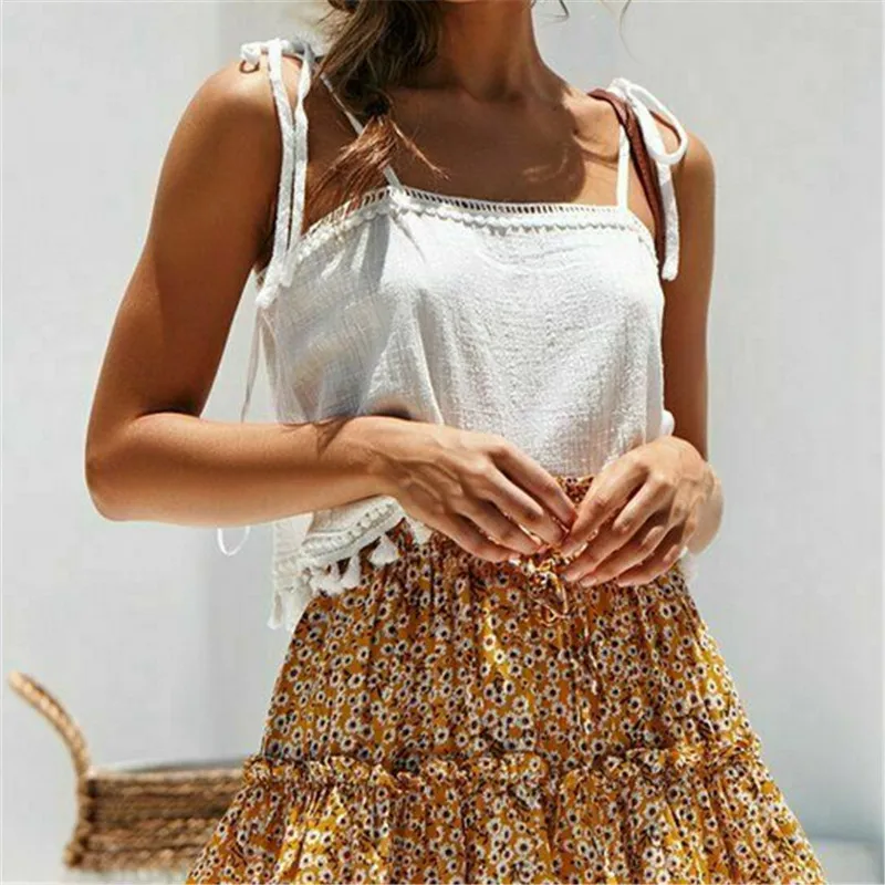 New Fashion Women Ladies Strappy Sleeveless Tanks Short Tops Vest Beach Holiday Top Casual Solid White Linen Shoulder Strap | Женская