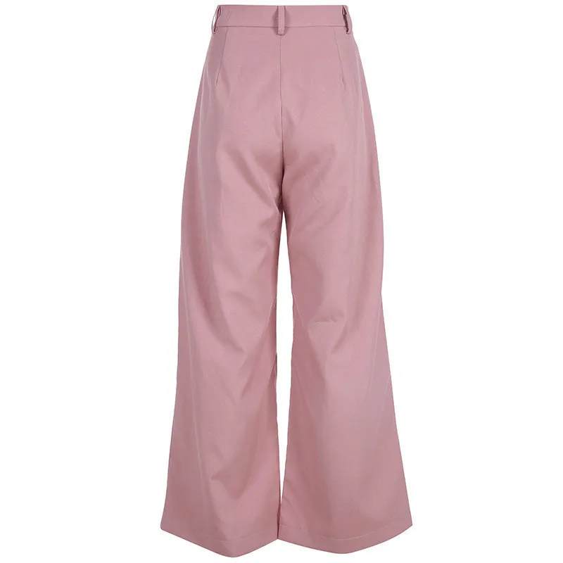 Women New Smoke Pink Black Print High Waist Slimming Wide Leg Trousers Fashion Streetwear Loose Straight Pants Hot Sale | Женская одежда