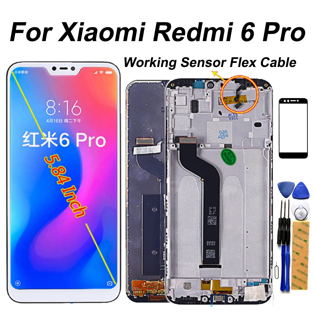 ЖК дисплей 5 84 дюйма для Xiaomi Redmi 6 Pro сенсорный экран с дигитайзером в сборе рамка