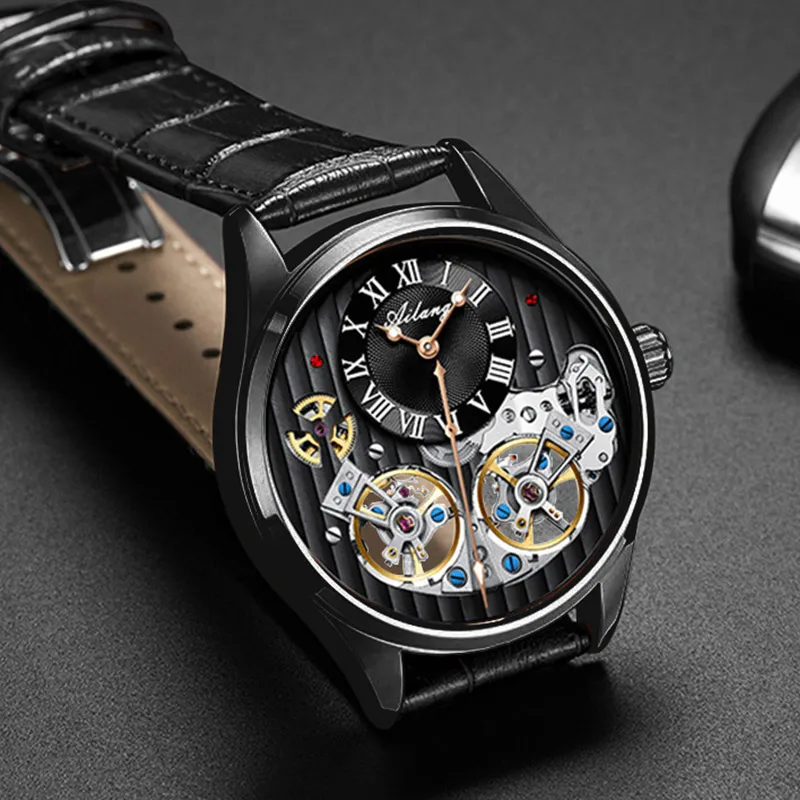 Часы AILANG Double Tourbillon оригинальные мужские автоматические часы Модные механические