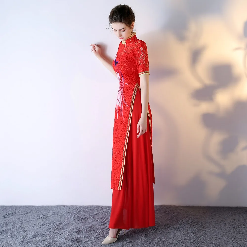 Qipao зеленое кружевное платье с вышивкой Cheongsam современное китайское традиционное